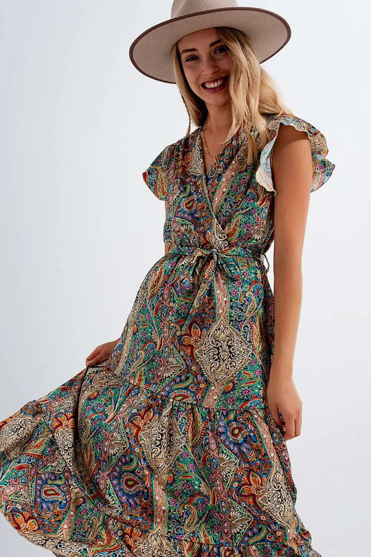 Dressed ruffle hem midaxi dress in paisley print in green - Dresses
