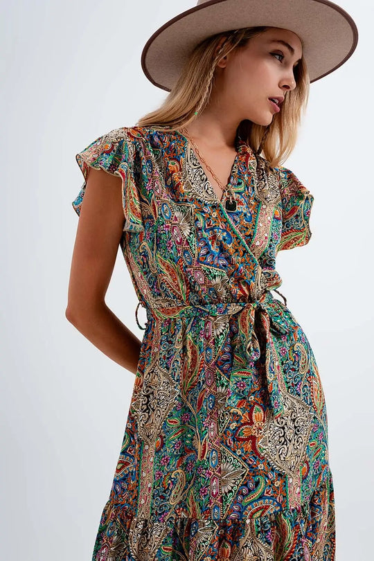 Dressed ruffle hem midaxi dress in paisley print in green - Dresses