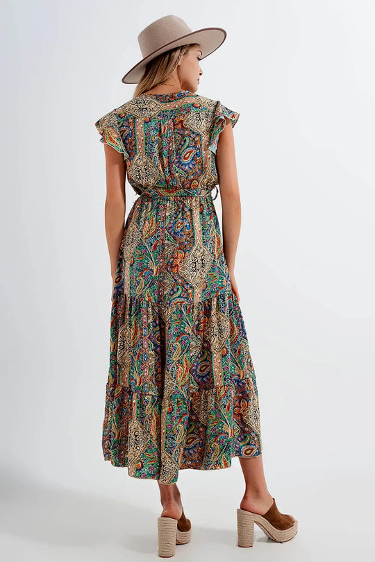 Dressed ruffle hem midaxi dress in paisley print in green - Dresses