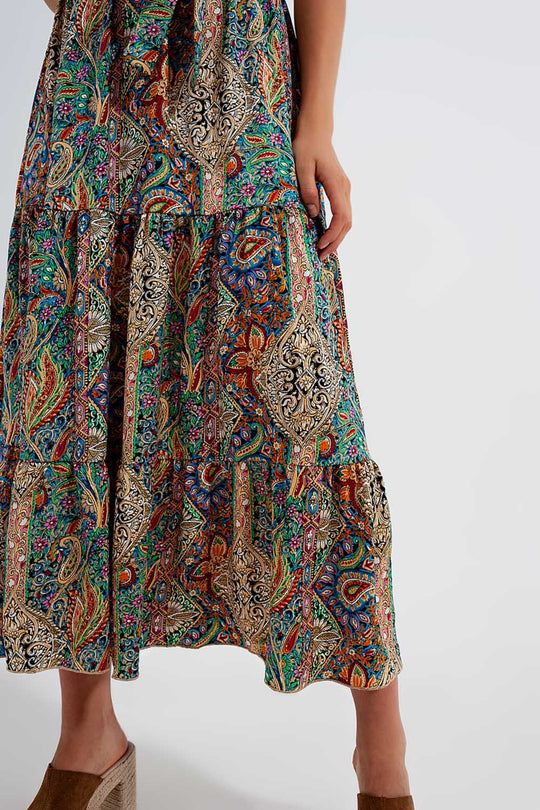 Dressed ruffle hem midaxi dress in paisley print in green