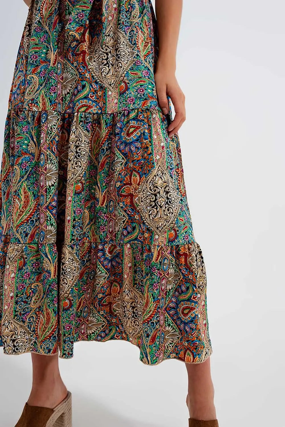 Dressed ruffle hem midaxi dress in paisley print in green - Dresses