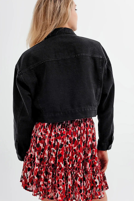 Black denim jacket with strass fringing - Jackets