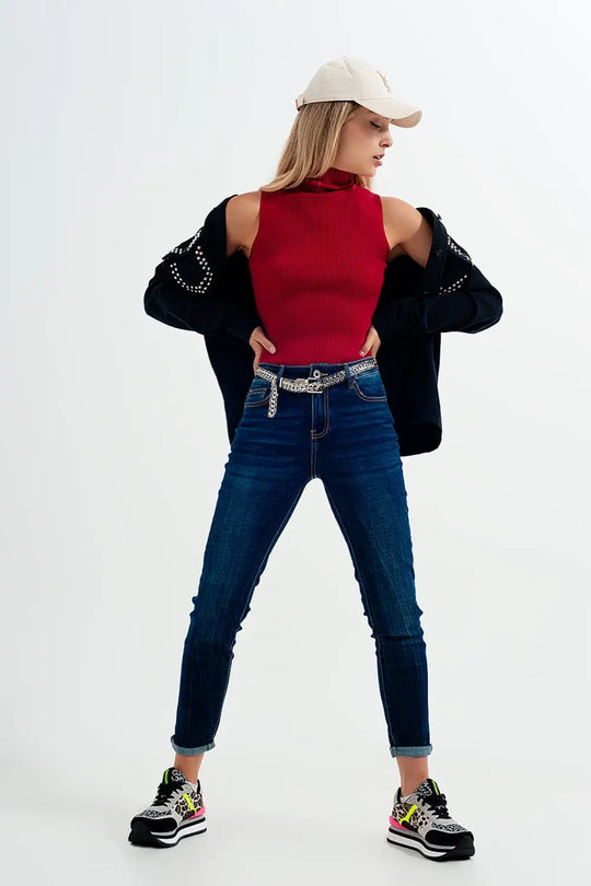 Knitted high neck top in red - Sweaters