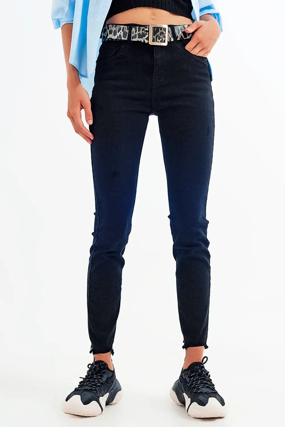 Black jagged hem skinny Stretch Jeans - Colored Jeans