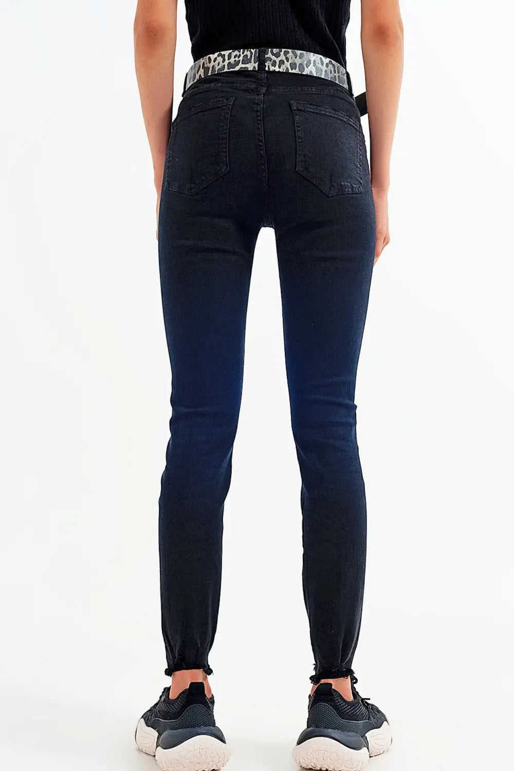 Black jagged hem skinny Stretch Jeans - Colored Jeans