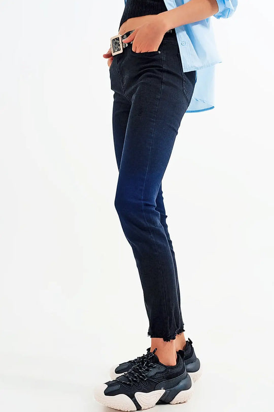 Black jagged hem skinny Stretch Jeans - Colored Jeans