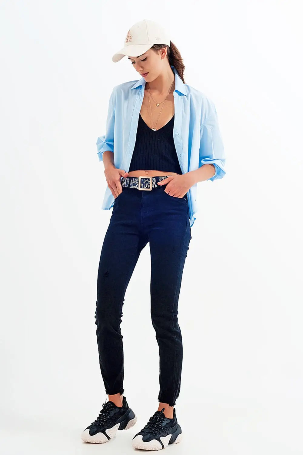 Black jagged hem skinny Stretch Jeans - Colored Jeans