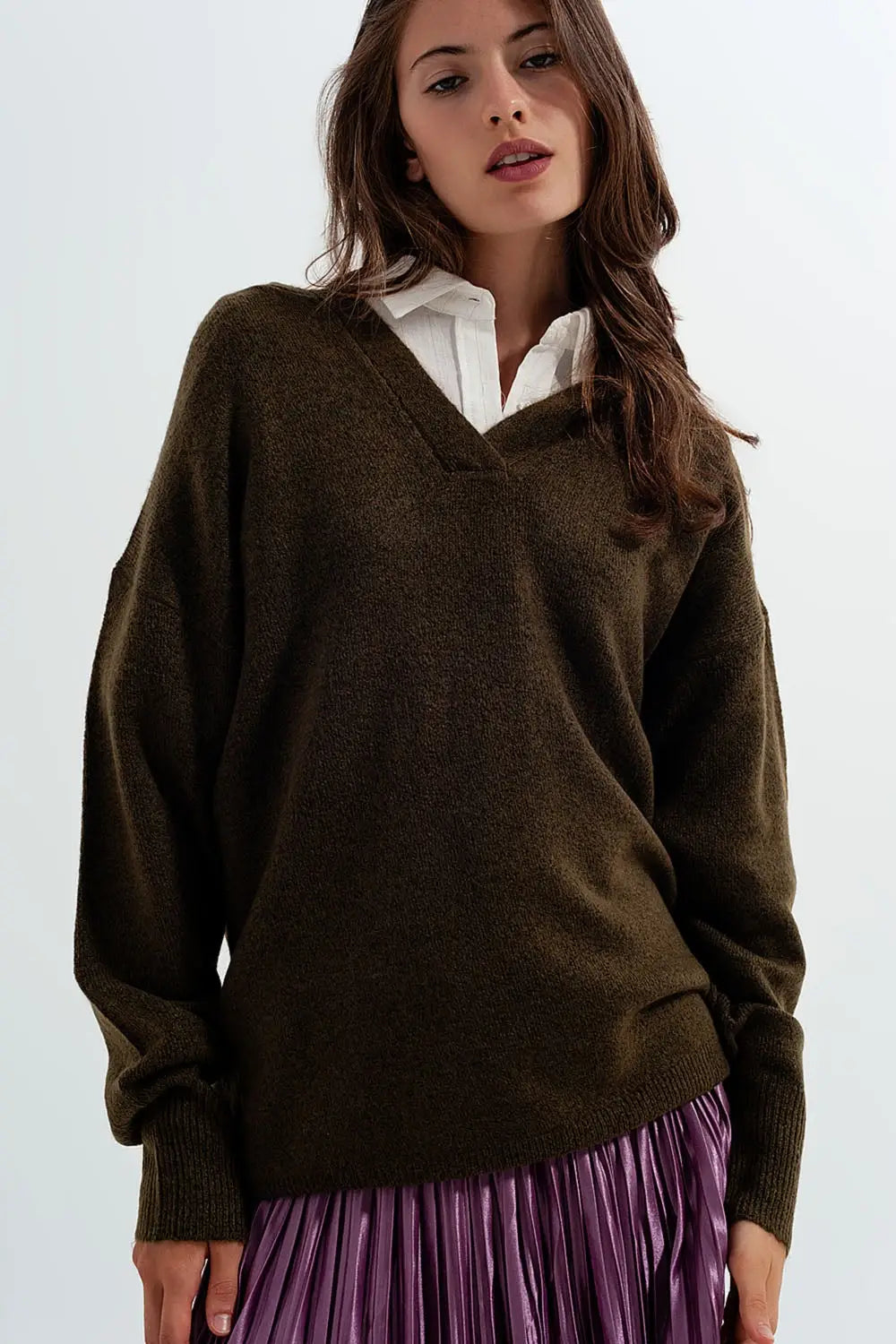 V neck hoodie jumper in green - GREEN / ONE - Sweaters