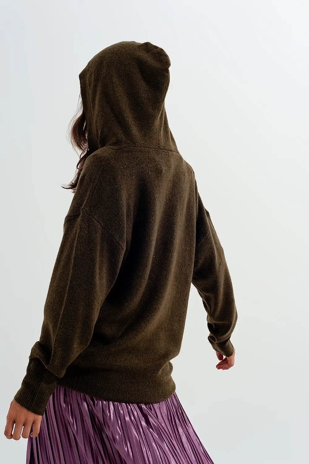 V neck hoodie jumper in green - GREEN / ONE - Sweaters