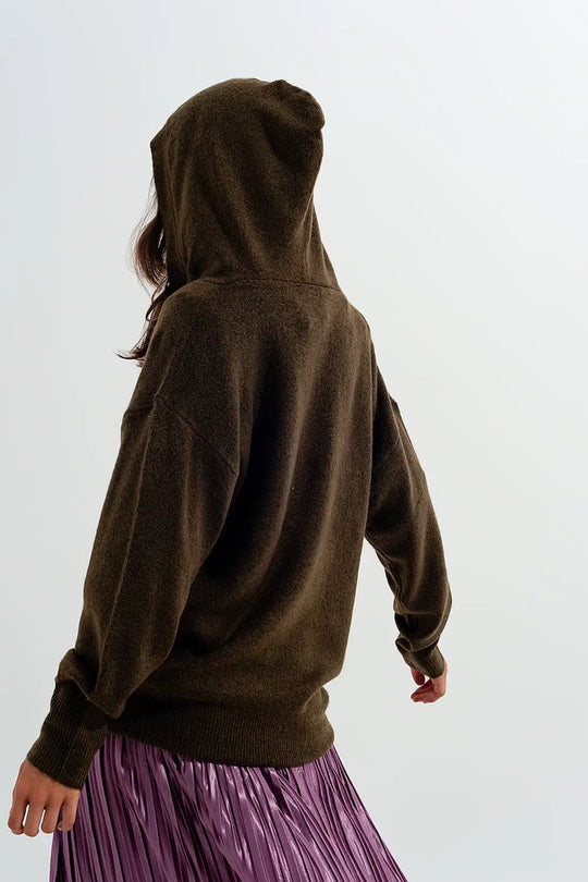 V neck hoodie jumper in green - GREEN / ONE - Sweaters