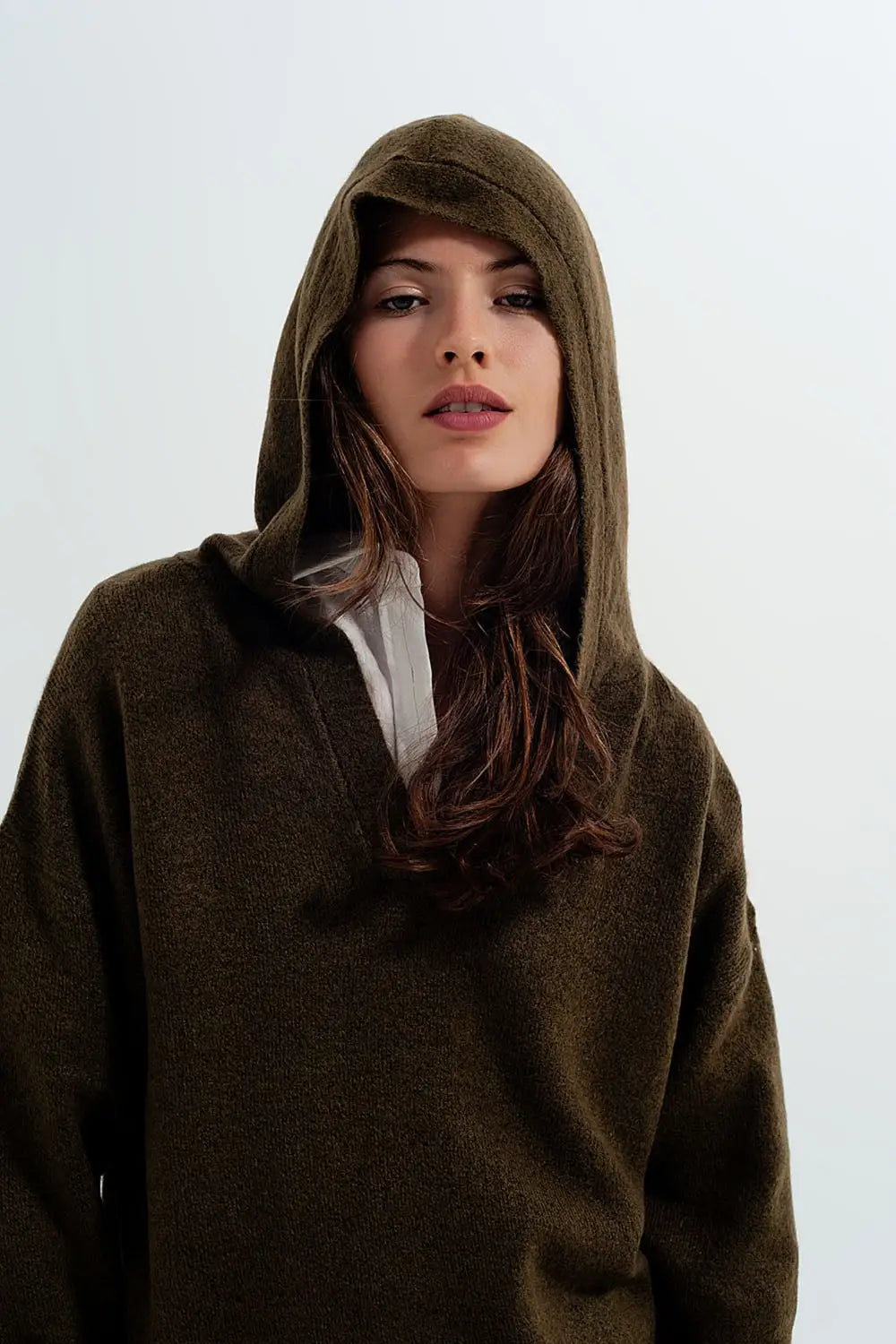V neck hoodie jumper in green - GREEN / ONE - Sweaters