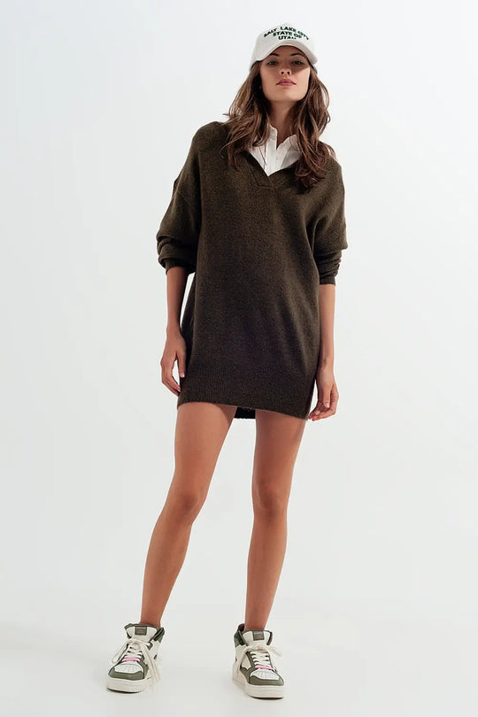 V neck hoodie jumper in green - GREEN / ONE - Sweaters