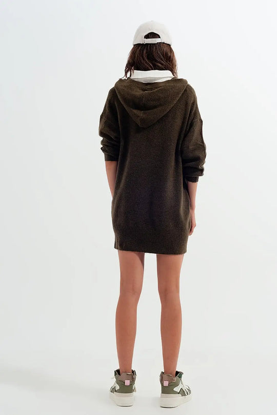 V neck hoodie jumper in green - GREEN / ONE - Sweaters