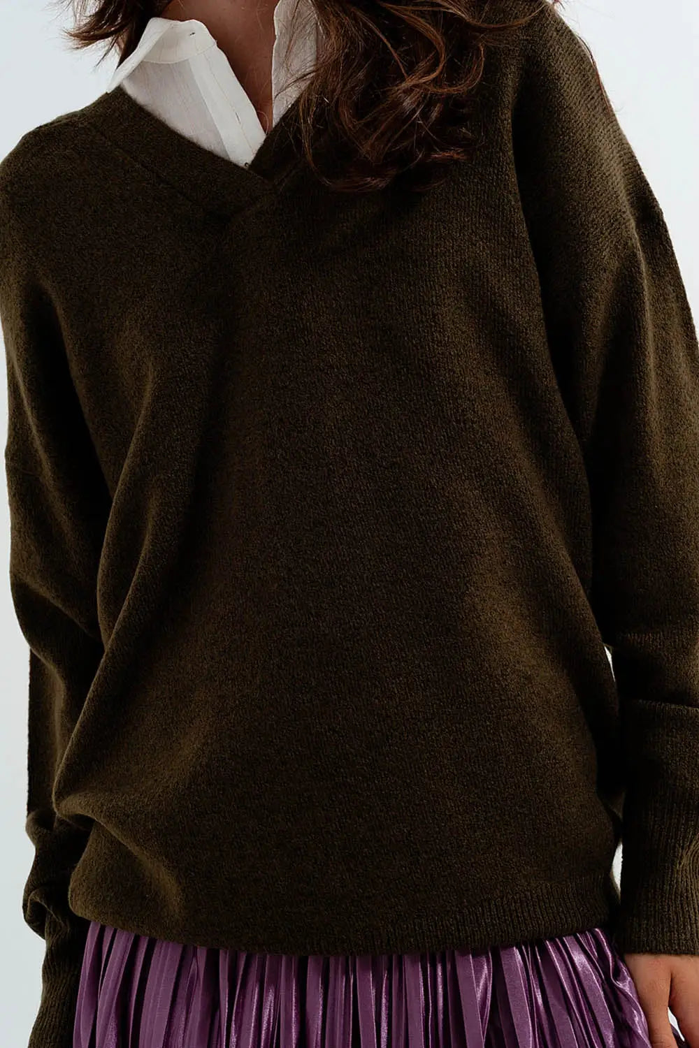 V neck hoodie jumper in green - GREEN / ONE - Sweaters