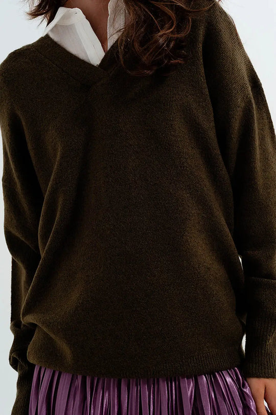 V neck hoodie jumper in green - GREEN / ONE - Sweaters