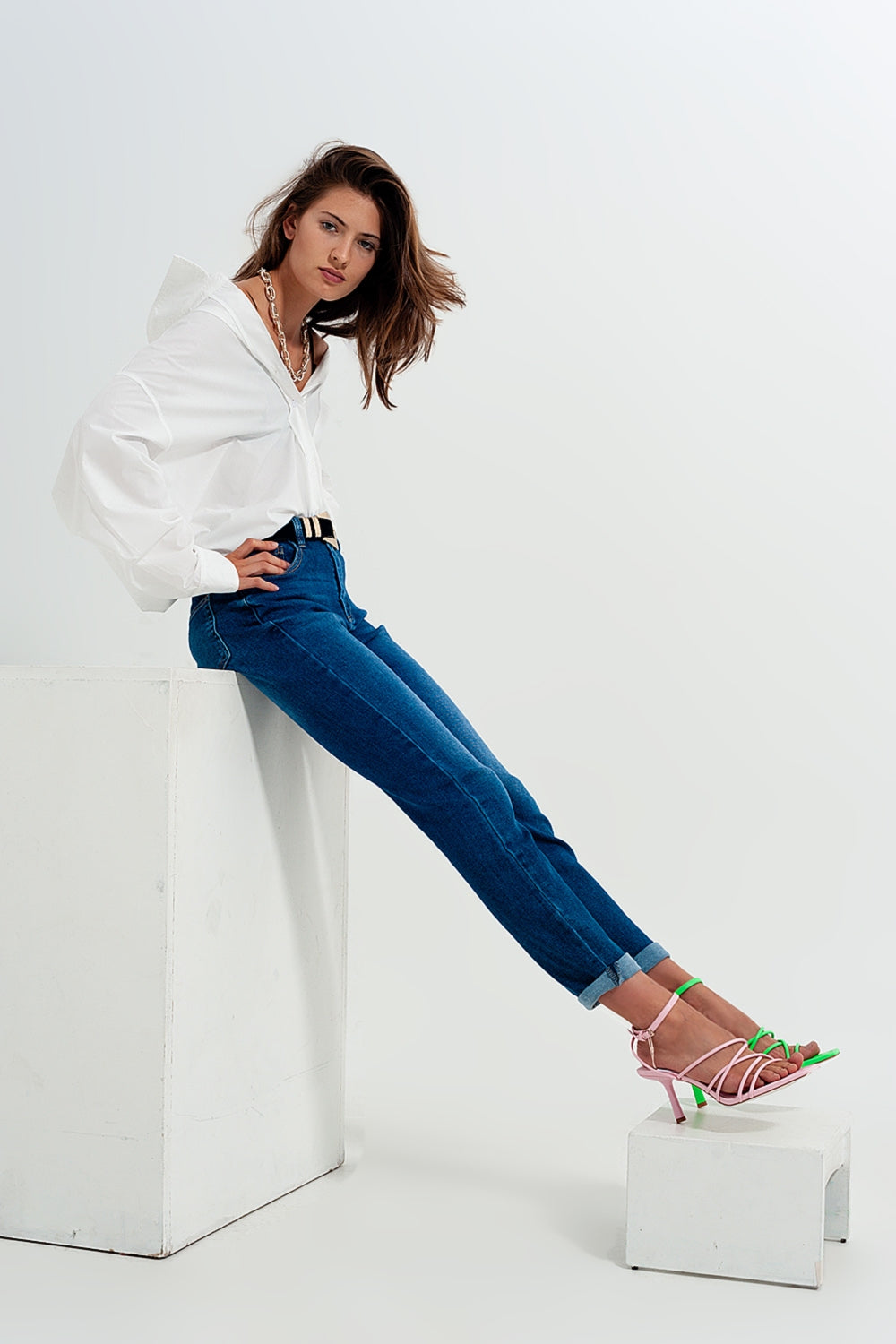 Cotton blend skinny jeans in dark blue