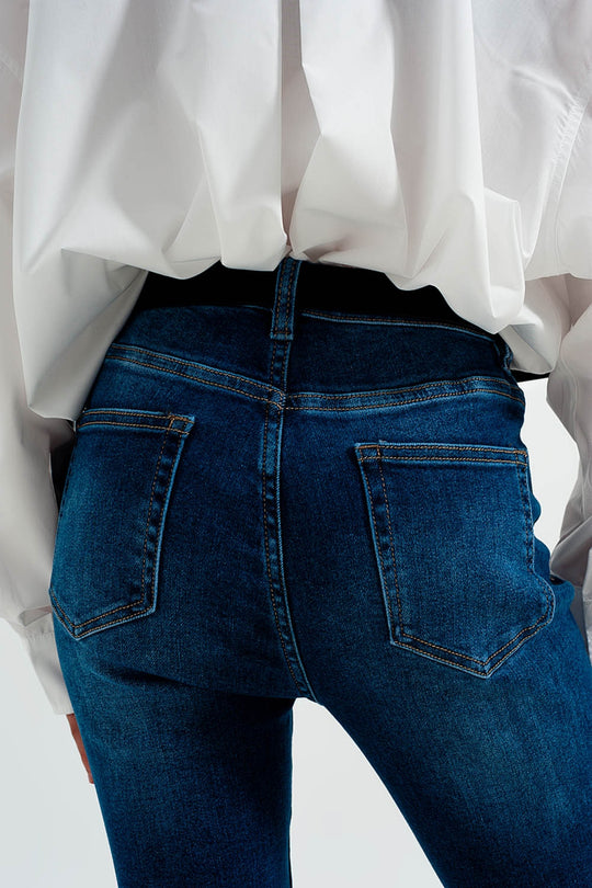 Cotton blend skinny jeans in dark blue