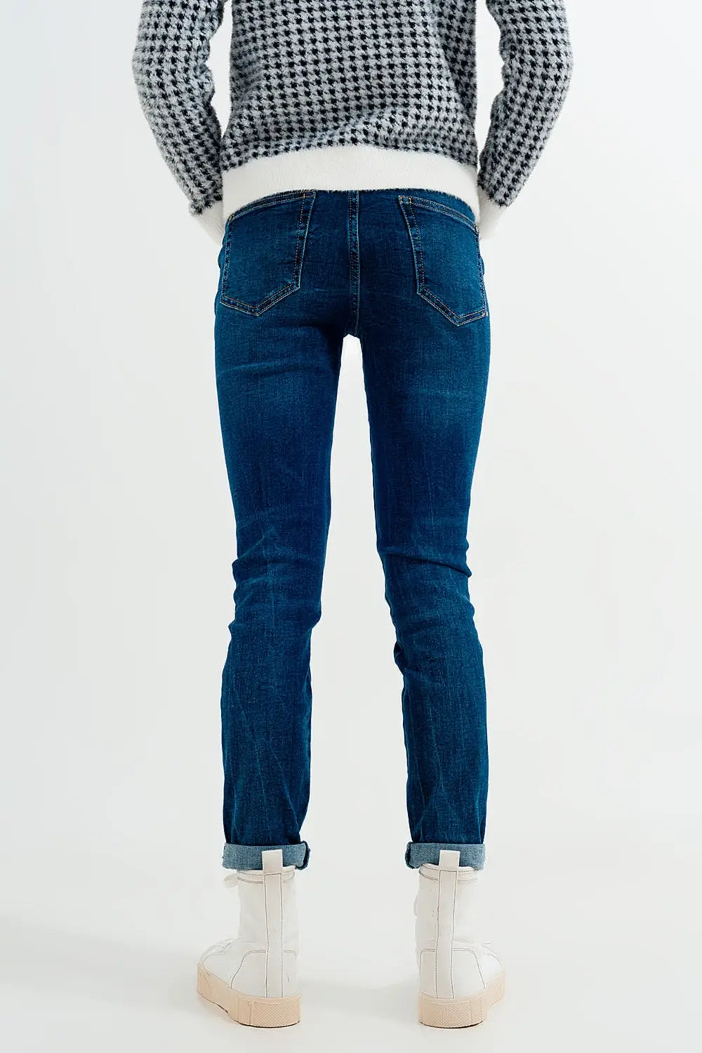 High waisted skinny jeans in colour mid blue wash