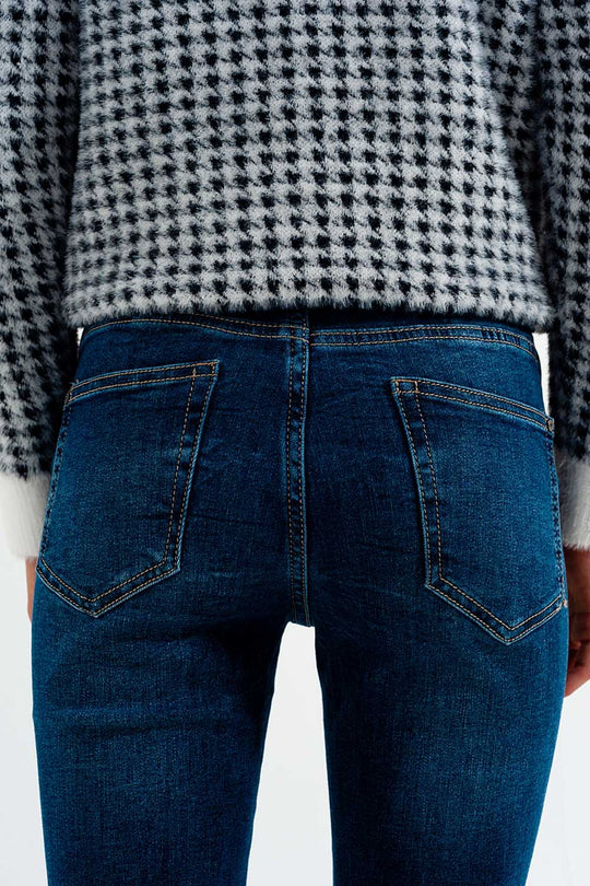 High waisted skinny jeans in colour mid blue wash