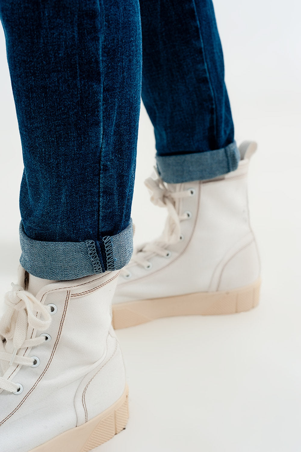 High waisted skinny jeans in colour mid blue wash