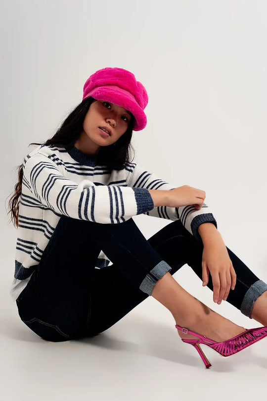 Striped long sleeved sweater in white - Sweaters