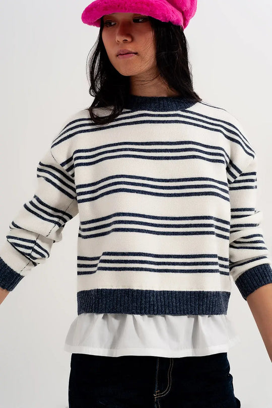 Striped long sleeved sweater in white - Sweaters