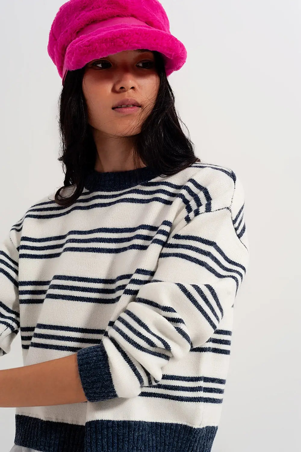 Striped long sleeved sweater in white - Sweaters