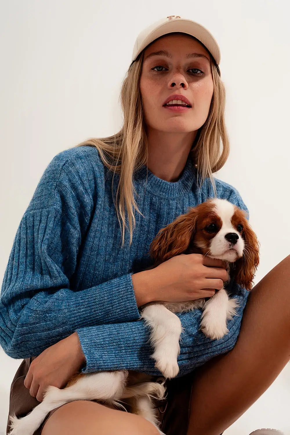 Boxy chunky stitch sweater in blue - Sweaters
