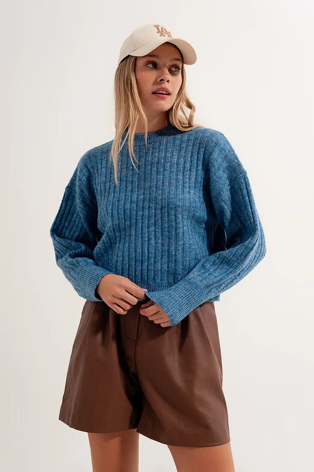Boxy chunky stitch sweater in blue - Sweaters