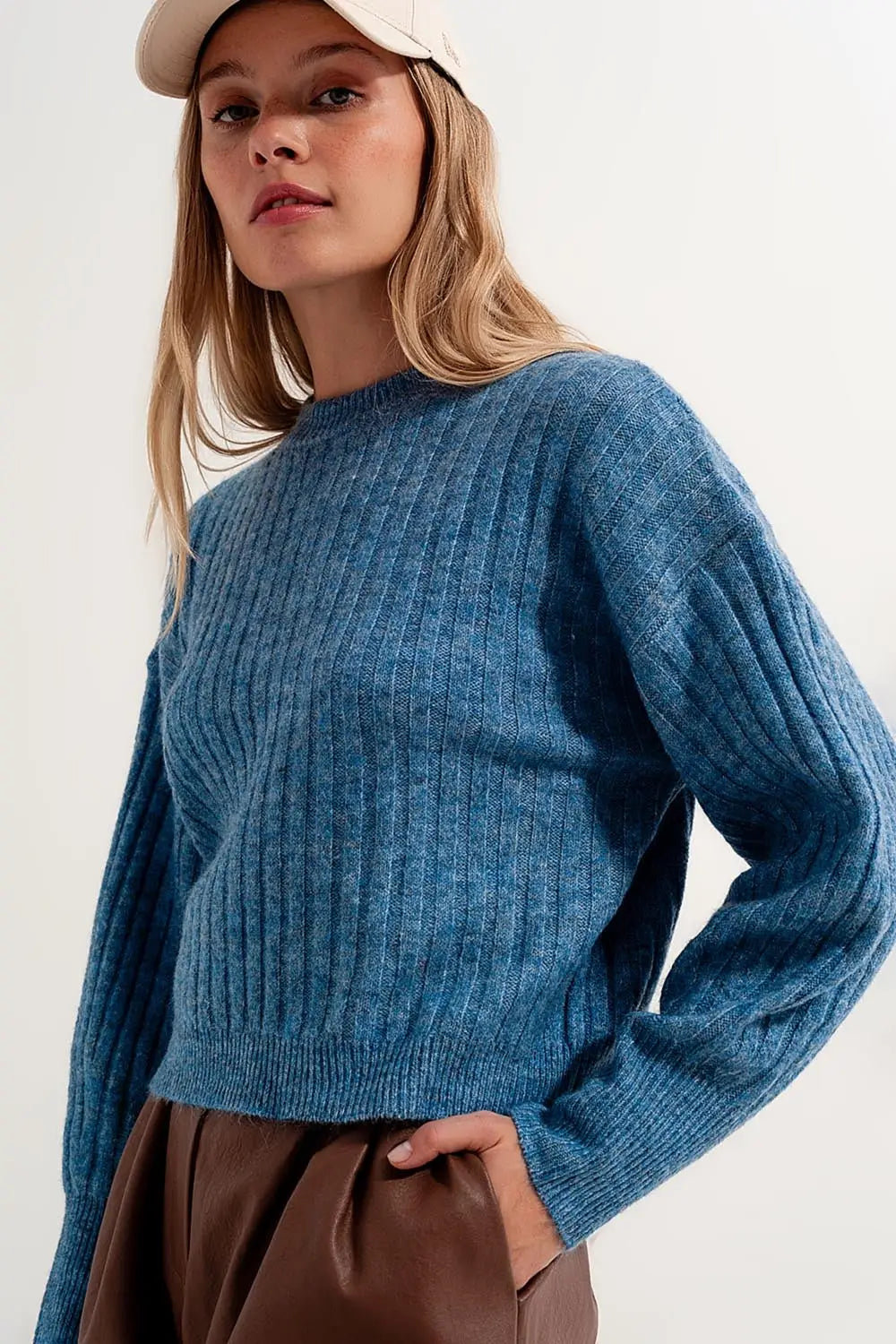 Boxy chunky stitch sweater in blue - Sweaters