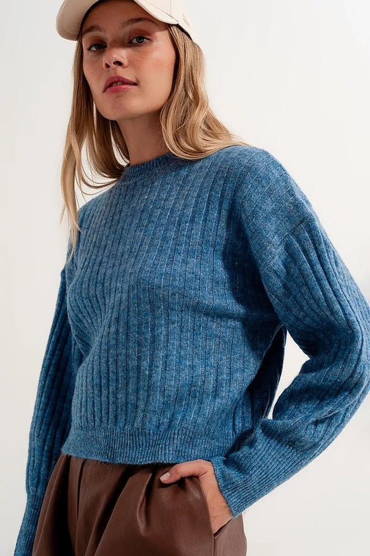 Boxy chunky stitch sweater in blue - Sweaters