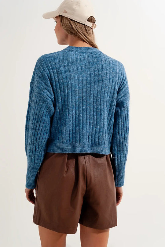 Boxy chunky stitch sweater in blue - Sweaters