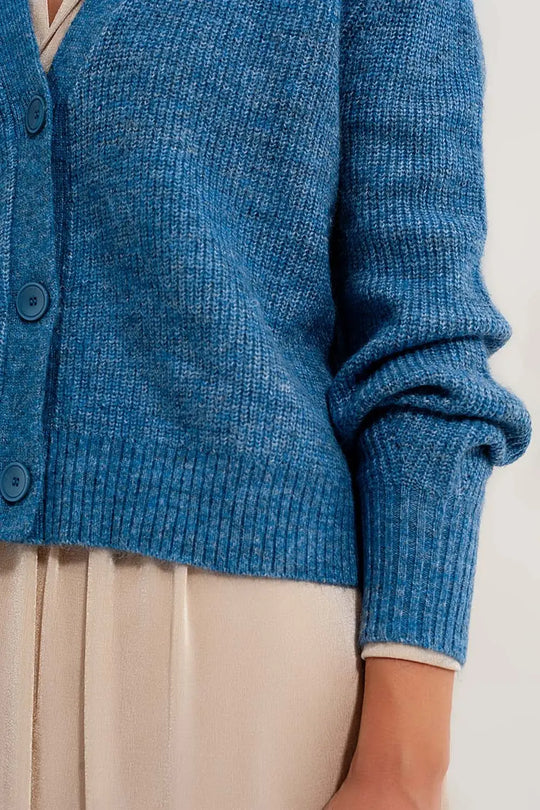 Button Through Cardigan in Blue - Cardigans