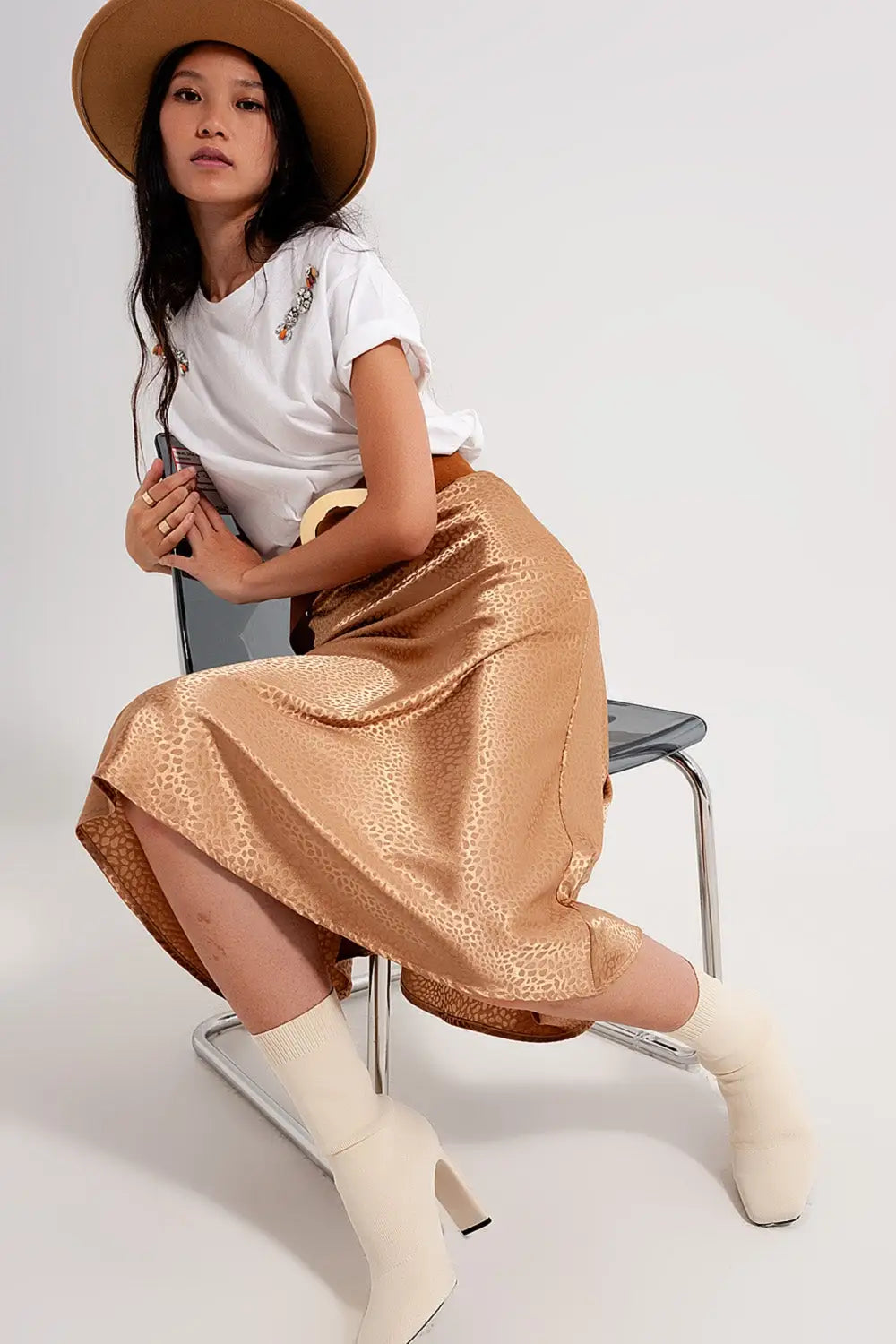 Gold color midi skirt in abstract animal print - Skirts