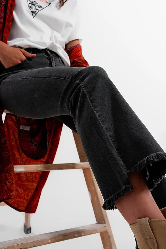 Flare jeans in dark grey with asymmetric detail - Colored Jeans