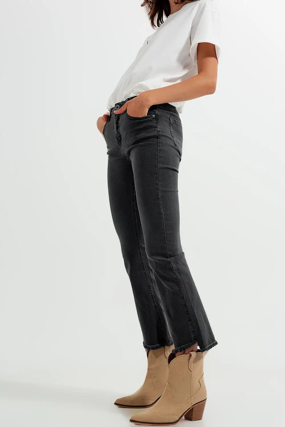 Flare jeans in dark grey with asymmetric detail - Colored Jeans