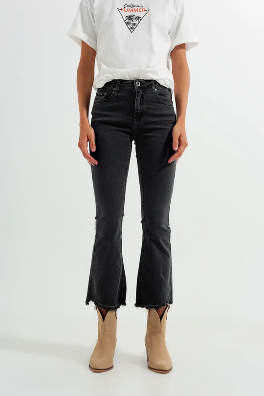 Flare jeans in dark grey with asymmetric detail - Colored Jeans