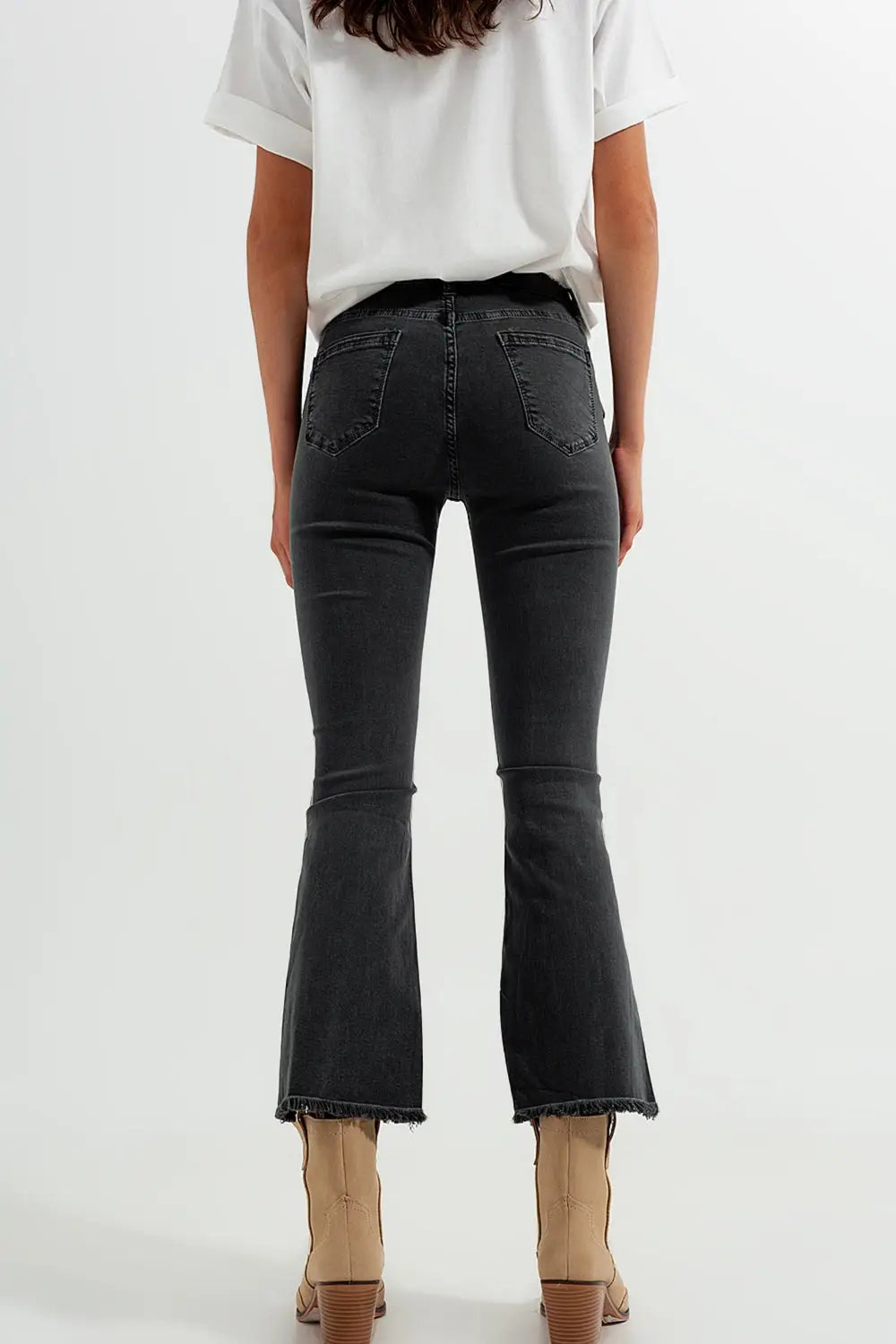 Flare jeans in dark grey with asymmetric detail - Colored Jeans