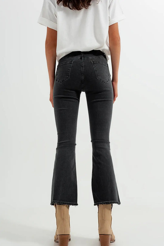 Flare jeans in dark grey with asymmetric detail - Colored Jeans