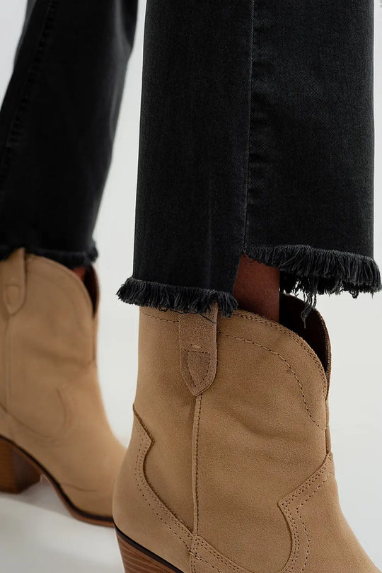 Flare jeans in dark grey with asymmetric detail - Colored Jeans