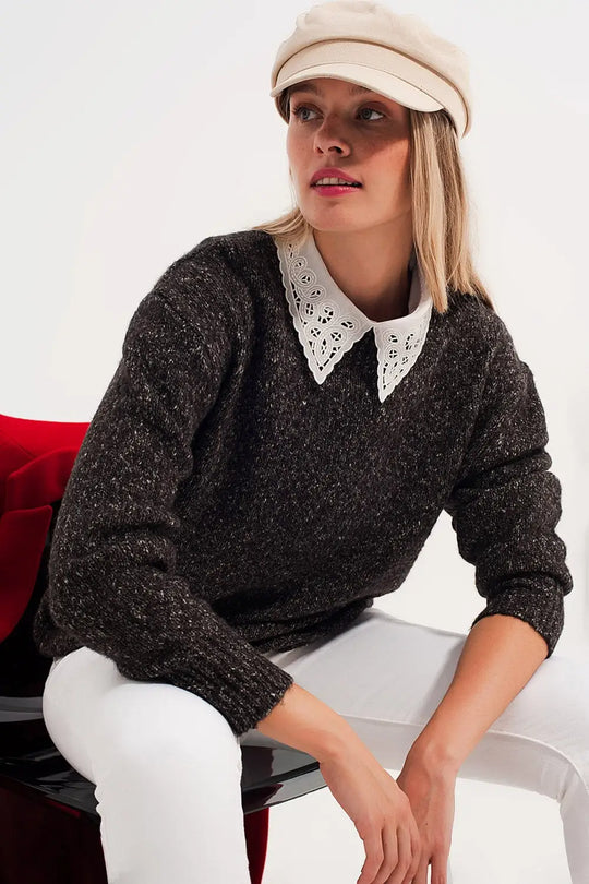 Black sweater with round collar - Sweaters