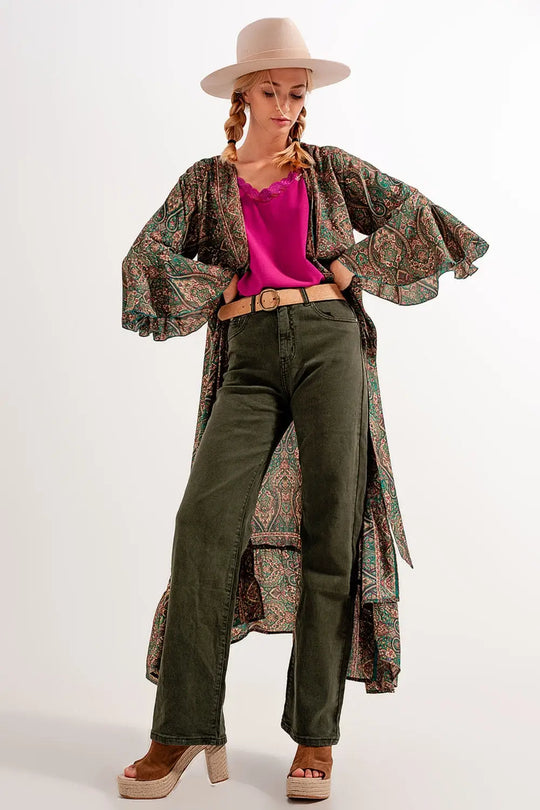 high rise slouchy mom jeans in green - Colored Jeans