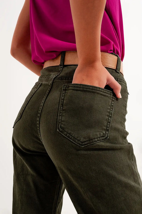 high rise slouchy mom jeans in green - Colored Jeans