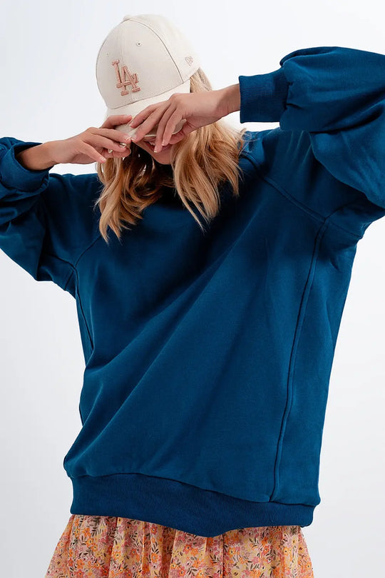 Super oversized sweatshirt with seam detail in blue - BLUE / ONE - Sweaters