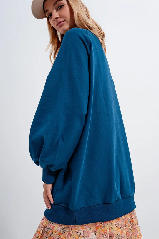 Super oversized sweatshirt with seam detail in blue - BLUE / ONE - Sweaters