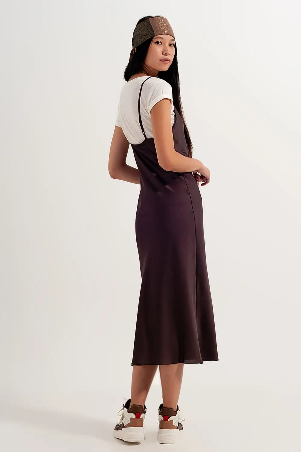 Satin cami strap mini dress in brown - Dresses