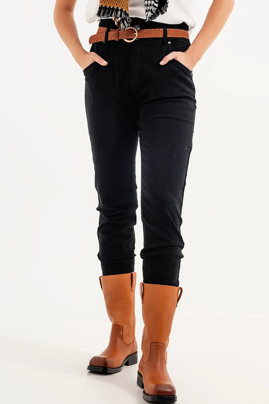 Stretch paperbag waist straigh Jeans in black - Colored Jeans