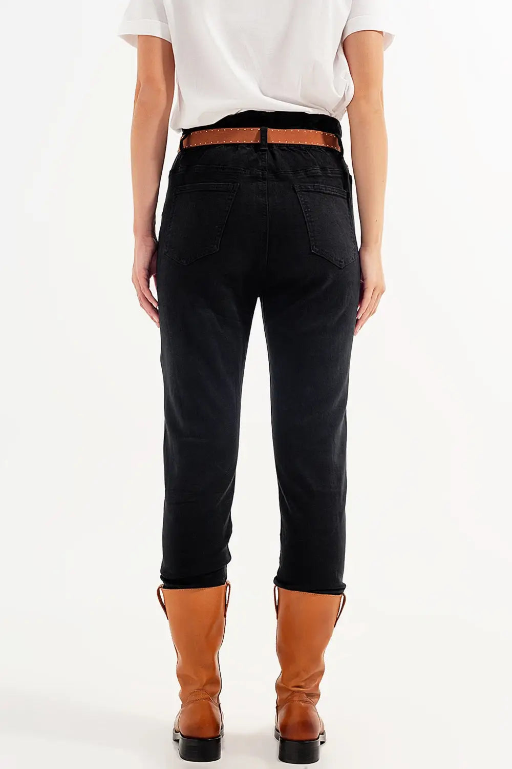 Stretch paperbag waist straigh Jeans in black - Colored Jeans