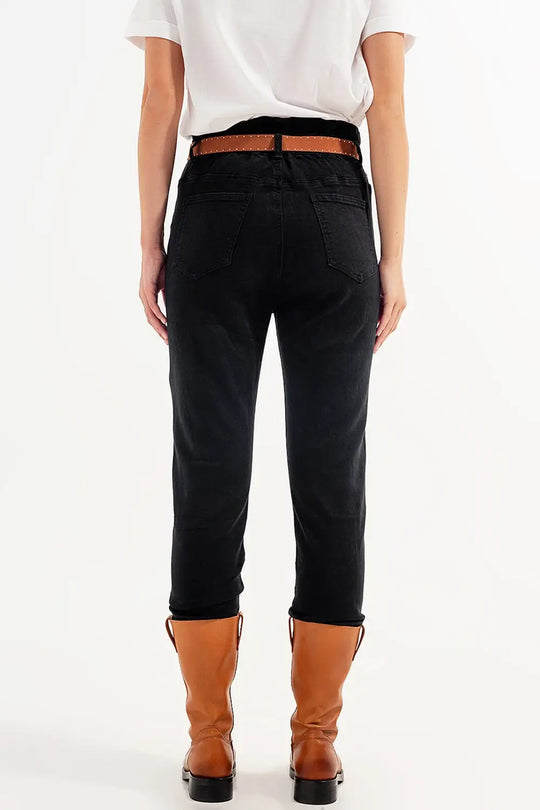 Stretch paperbag waist straigh Jeans in black - Colored Jeans