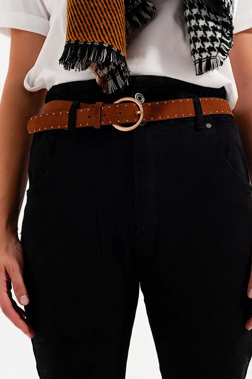 Stretch paperbag waist straigh Jeans in black - Colored Jeans